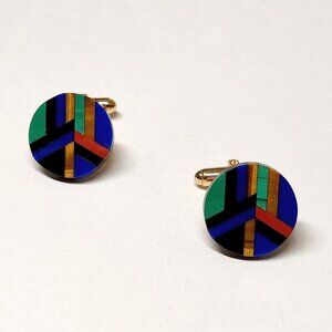 Pair of Vintage Hayward Stone Inlay Cufflinks - Peace Sign Design